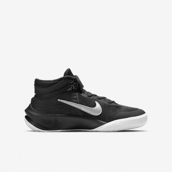 Kids' Nike Team Hustle D 10 FlyEase Older Basketball Shoes Black / White / Metal Silver | NK791OKB