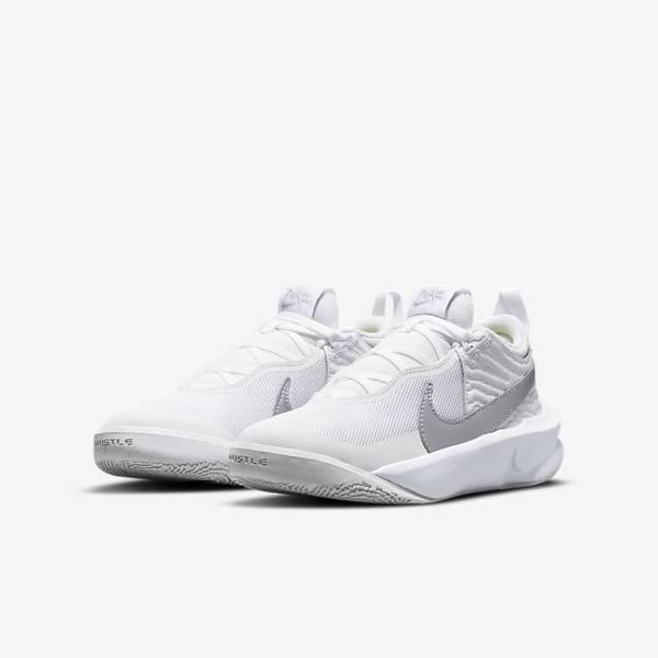 Kids' Nike Team Hustle D 10 Older Basketball Shoes White / Metal Silver | NK315BCU