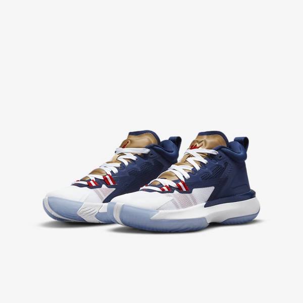 Kids' Nike Zion 1 Older Basketball Shoes Blue / White / Metal Gold / Red | NK297MTZ