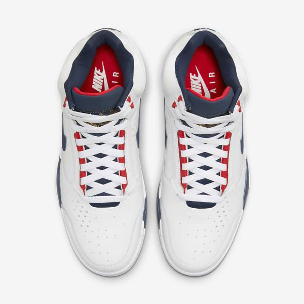 Men's Nike Air Flight Lite Mid Sneakers White / Red / Metal Gold / Navy | NK641JTY