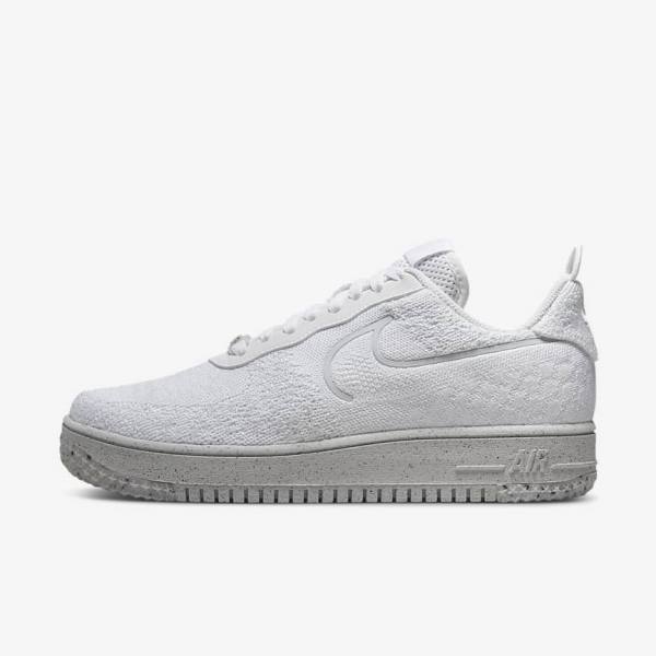 Men\'s Nike Air Force 1 Crater Flyknit Next Nature Sneakers White / Platinum / White | NK380KPZ