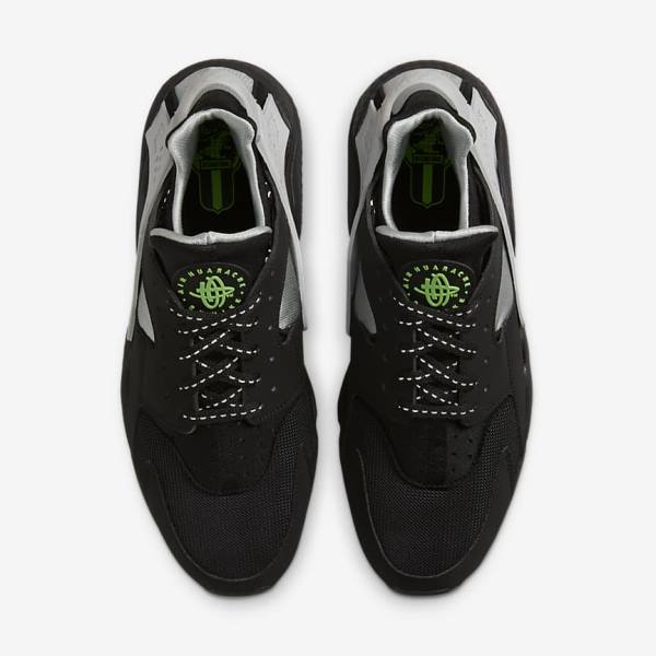 Men's Nike Air Huarache Sneakers Black / Metal Silver / Silver / Green | NK307KQE