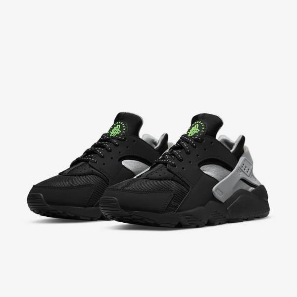 Men's Nike Air Huarache Sneakers Black / Metal Silver / Silver / Green | NK307KQE