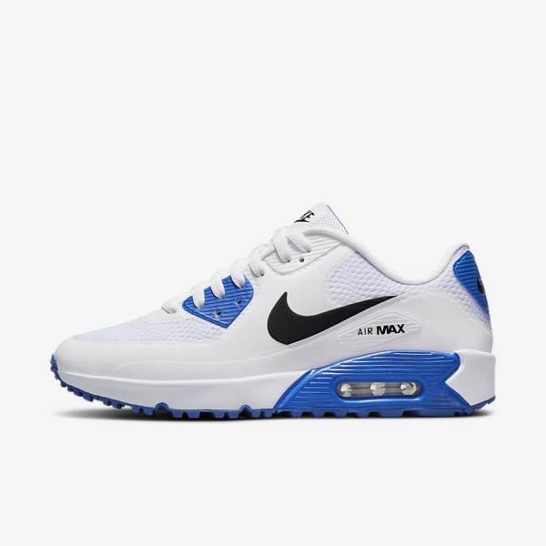 Men\'s Nike Air Max 90 G Golf Shoes White / Blue / Platinum / Black | NK586GIL