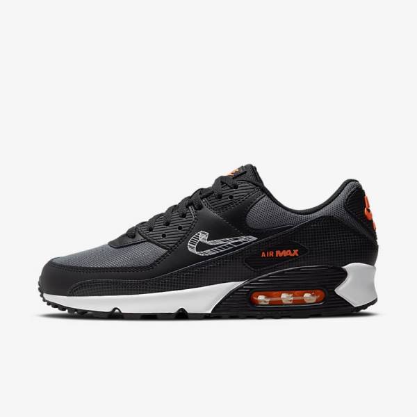 Men\'s Nike Air Max 90 Sneakers Black / Orange / Grey / White | NK690OIR