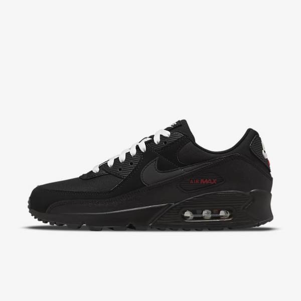 Men\'s Nike Air Max 90 Sneakers Black / Red / White | NK965BPG