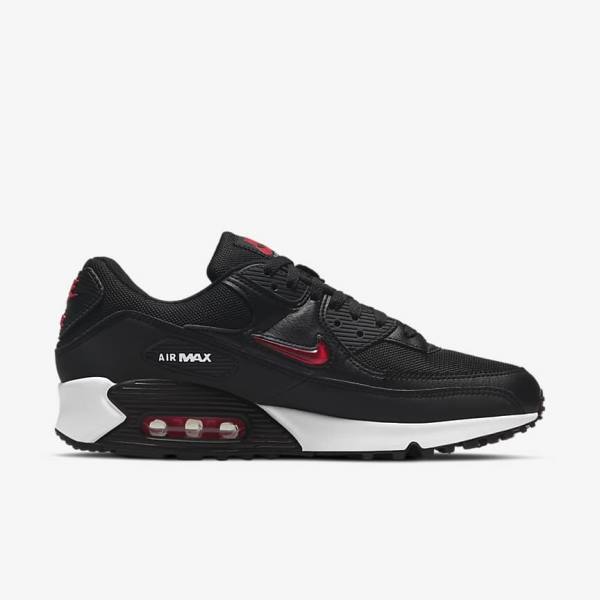 Men's Nike Air Max 90 Sneakers Black / White / Red | NK653PZB