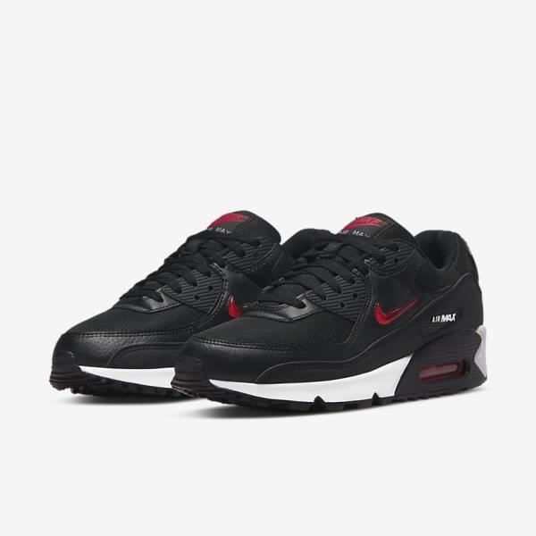 Men's Nike Air Max 90 Sneakers Black / White / Red | NK653PZB