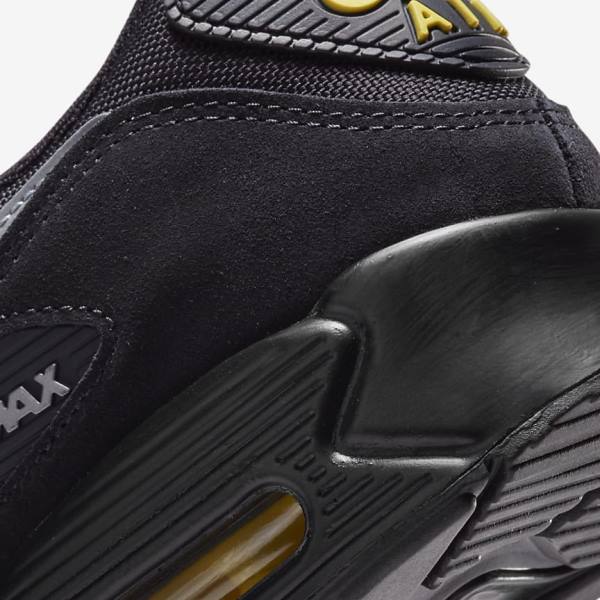 Men's Nike Air Max 90 Sneakers Black / Yellow / Metal Grey | NK174VYD