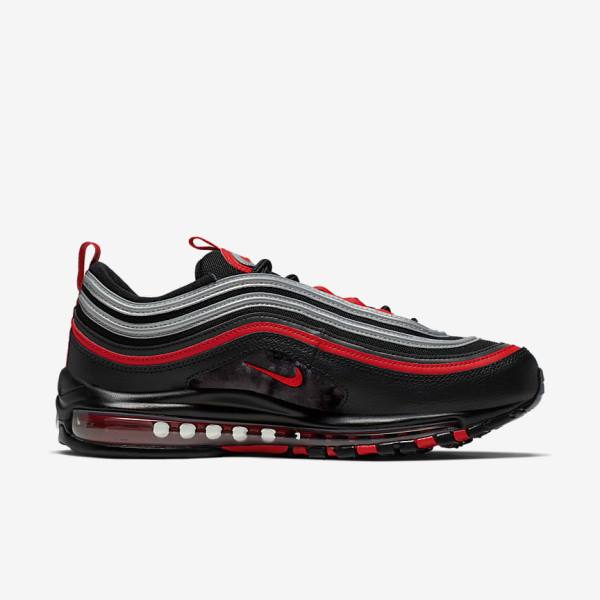 Men's Nike Air Max 97 Sneakers Black / Metal Silver / Red | NK639TVE