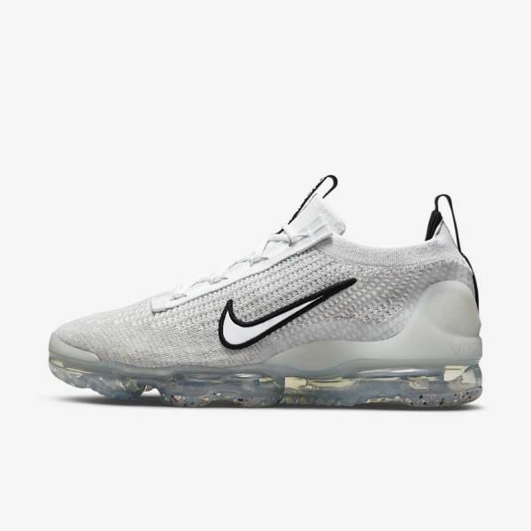 Men\'s Nike Air VaporMax 2021 FK Sneakers White / Black / Metal Silver | NK792DRZ