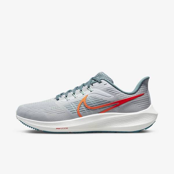 Men\'s Nike Air Zoom Pegasus 39 Road Running Shoes Platinum / Orange | NK490UBM