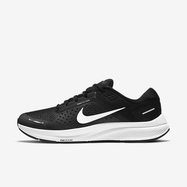 Men\'s Nike Air Zoom Structure 23 Road Running Shoes Black / Dark Grey / White | NK417AIN