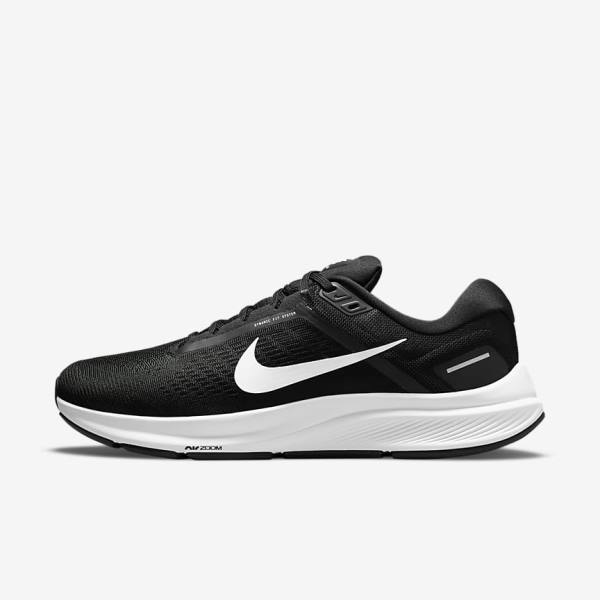 Men\'s Nike Air Zoom Structure 24 Road Running Shoes Black / White | NK142TDO