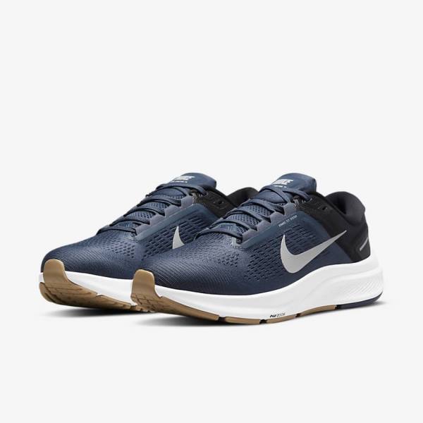 Men's Nike Air Zoom Structure 24 Road Running Shoes Blue / Black / Dark Obsidian / Grey | NK652VKR