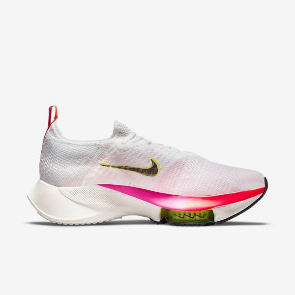 Men's Nike Air Zoom Tempo NEXT% Flyknit Road Running Shoes White / Coral / Pink / Black | NK759FKG