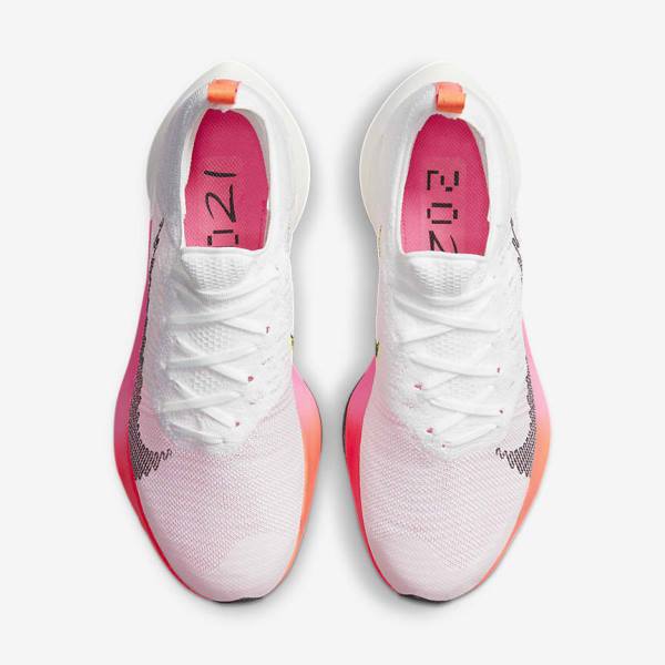 Men's Nike Air Zoom Tempo NEXT% Flyknit Road Running Shoes White / Coral / Pink / Black | NK759FKG