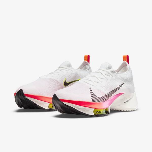 Men's Nike Air Zoom Tempo NEXT% Flyknit Road Running Shoes White / Coral / Pink / Black | NK759FKG