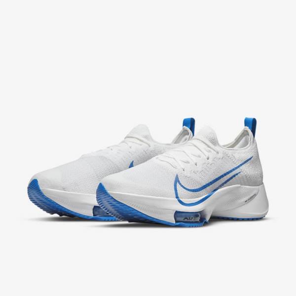 Men's Nike Air Zoom Tempo NEXT% Road Running Shoes White / Platinum / Black / Blue | NK843JNF