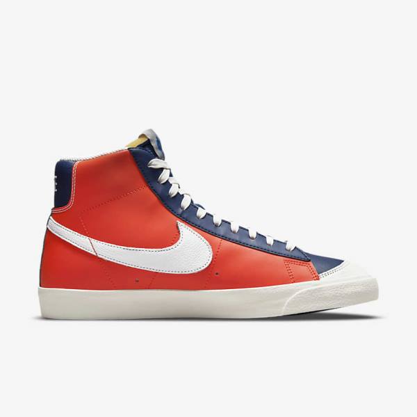 Men's Nike Blazer Mid 77 EMB Sneakers White / Blue / Orange | NK632MHX