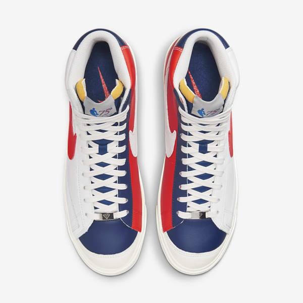 Men's Nike Blazer Mid 77 EMB Sneakers White / Blue / Orange | NK632MHX