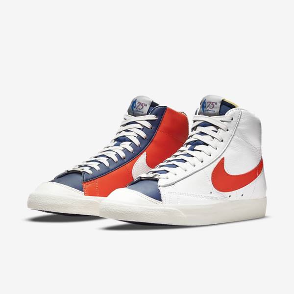 Men's Nike Blazer Mid 77 EMB Sneakers White / Blue / Orange | NK632MHX