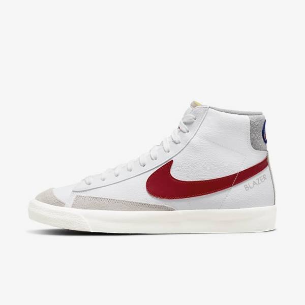 Men\'s Nike Blazer Mid 77 Sneakers White / Light Grey / Red | NK430NQP