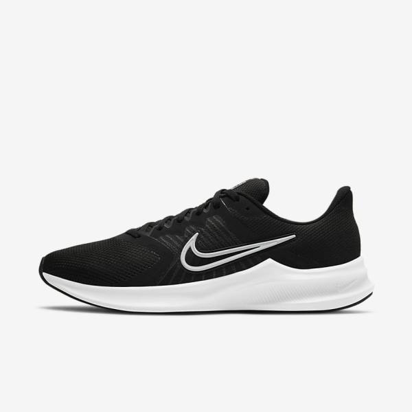 Men\'s Nike Downshifter 11 Road Running Shoes Black / Dark Grey / White | NK025PUE