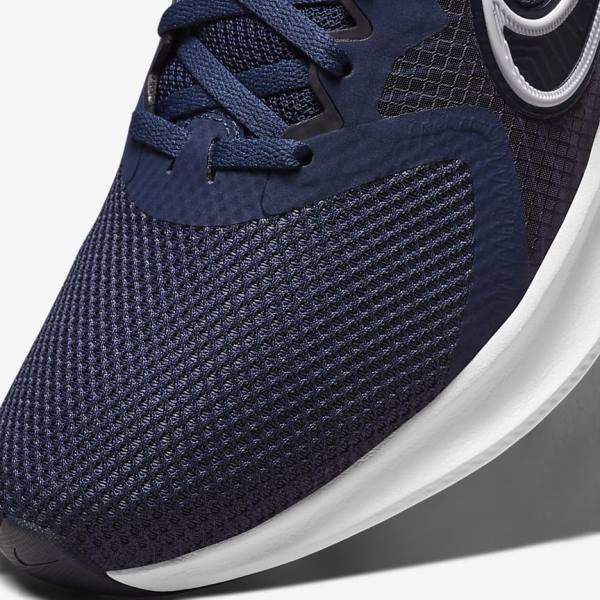 Men's Nike Downshifter 11 Road Running Shoes Navy / Dark Obsidian / White | NK547IWF