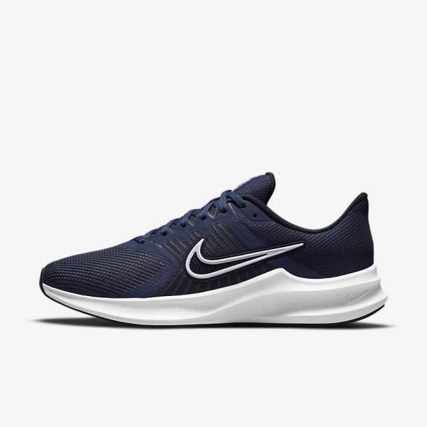 Men\'s Nike Downshifter 11 Road Running Shoes Navy / Dark Obsidian / White | NK547IWF