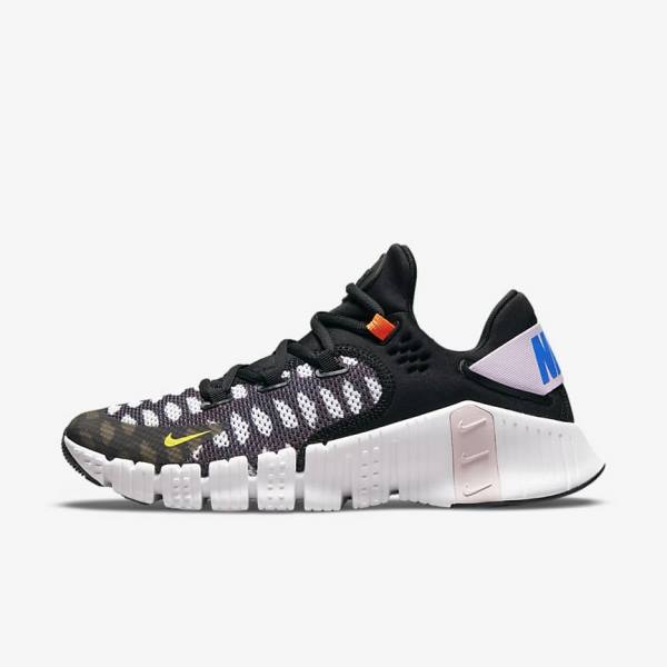 Men\'s Nike Free Metcon 4 Training Shoes Black / White / Blue / Yellow | NK749UOI