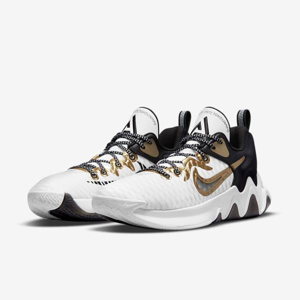 Men's Nike Giannis Immortality Basketball Shoes White / Black / Metal Gold | NK307KNC