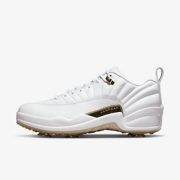 Men\'s Nike Jordan XII G Golf Shoes White / Metal Gold / White | NK851ZSU