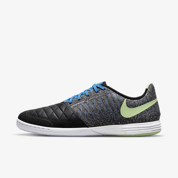 Men\'s Nike Lunar Gato II IC Indoor Court Football Shoes Black / Light Blue / Light Green | NK657QJD