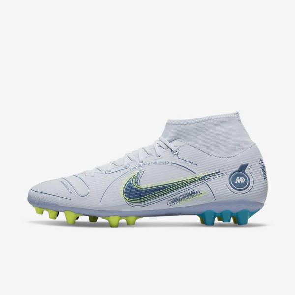 Men\'s Nike Mercurial Superfly 8 Academy AG Artificial-Grass Football Shoes Grey / Light Blue / Dark Blue | NK350LAW