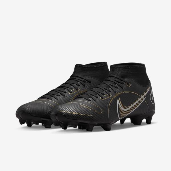 Men's Nike Mercurial Superfly 8 Academy MG Multi-Grounds Football Shoes Black / Metal Silver / Grey / Metal Gold | NK591FYP