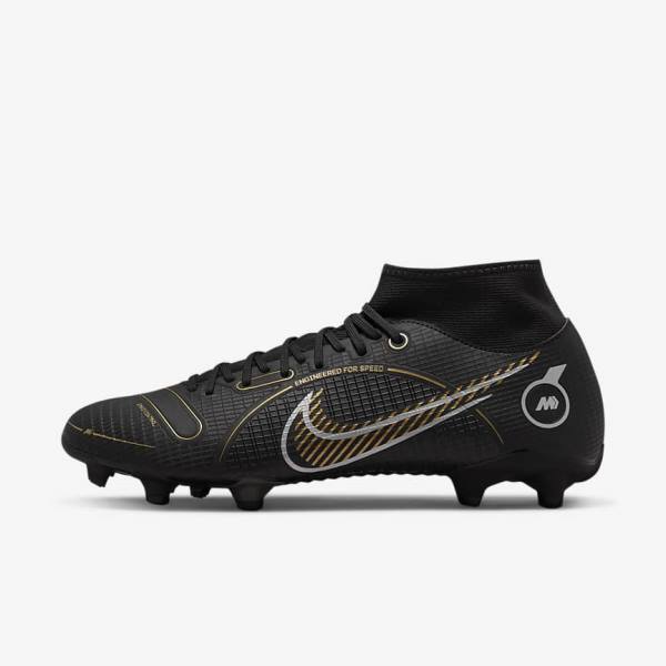 Men\'s Nike Mercurial Superfly 8 Academy MG Multi-Grounds Football Shoes Black / Metal Silver / Grey / Metal Gold | NK591FYP