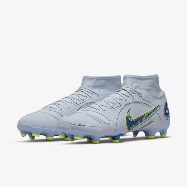 Men's Nike Mercurial Superfly 8 Academy MG Multi-Grounds Football Shoes Grey / Light Blue / Dark Blue | NK609PNQ