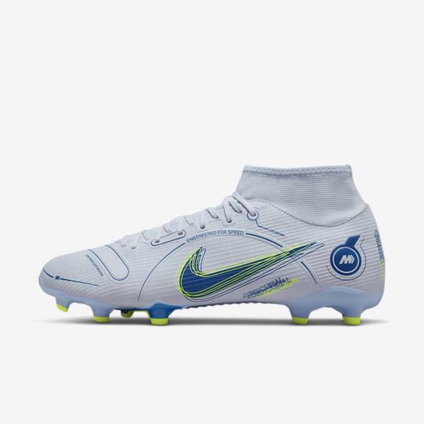 Men\'s Nike Mercurial Superfly 8 Academy MG Multi-Grounds Football Shoes Grey / Light Blue / Dark Blue | NK609PNQ