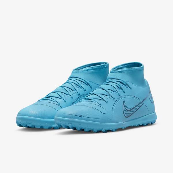 Men's Nike Mercurial Superfly 8 Club TF Turf Football Shoes Blue / Orange | NK301QIF