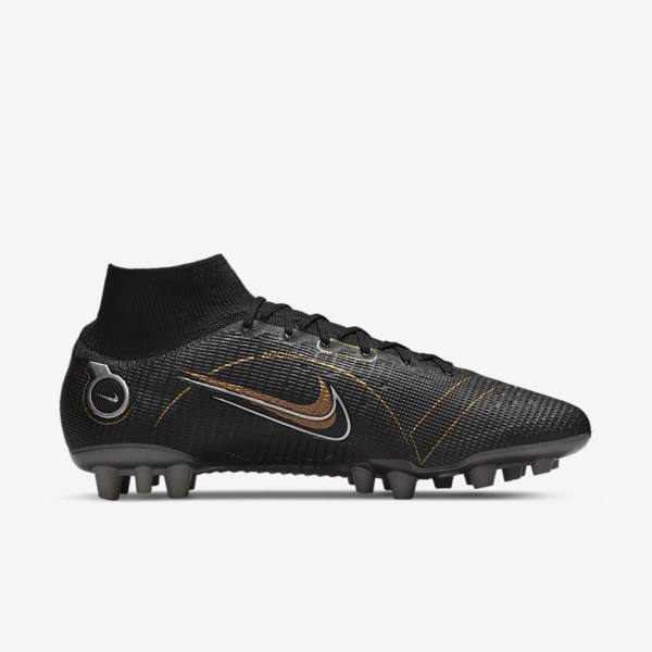 Men's Nike Mercurial Superfly 8 Elite AG Artificial-Grasss Football Shoes Black / Metal Silver / Grey / Metal Gold | NK735QZG