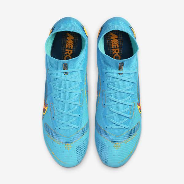 Men's Nike Mercurial Superfly 8 Elite AG Artificial-Grasss Football Shoes Blue / Orange | NK783XIM