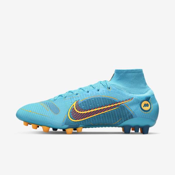 Men\'s Nike Mercurial Superfly 8 Elite AG Artificial-Grasss Football Shoes Blue / Orange | NK783XIM