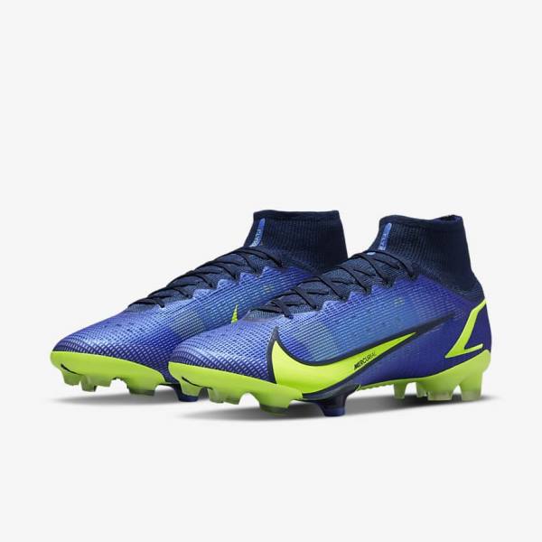 Men's Nike Mercurial Superfly 8 Elite FG Firm-Grounds Football Shoes Blue | NK390RAO