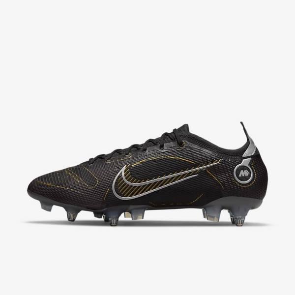 Men\'s Nike Mercurial Vapor 14 Elite SG-PRO Anti-Clog Traction Soft-Grounds Football Shoes Black / Metal Silver / Grey / Metal Gold | NK974HWN