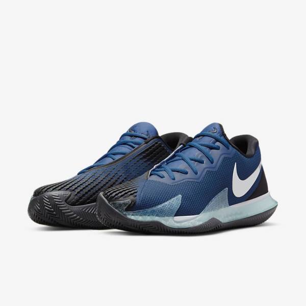 Men's Nike NikeCourt Air Zoom Vapor Cage 4 Rafa Clay Tennis Shoes Blue / Black / Metal Silver | NK849MCG