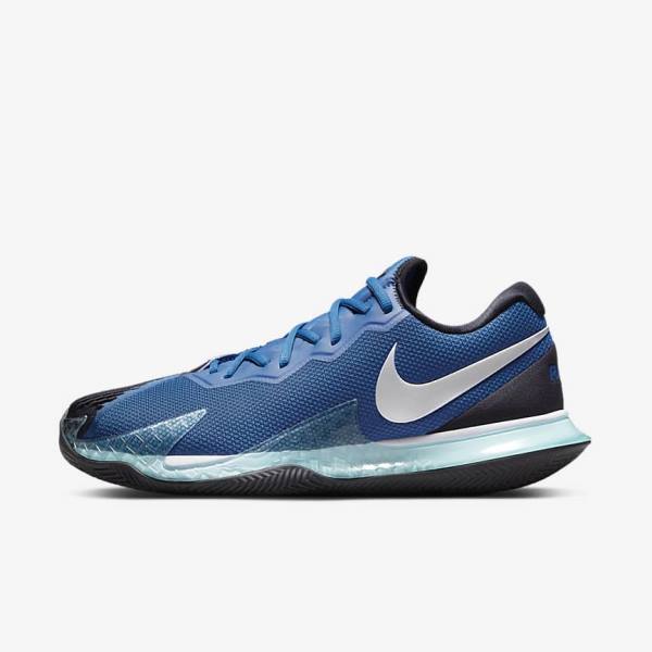 Men\'s Nike NikeCourt Air Zoom Vapor Cage 4 Rafa Clay Tennis Shoes Blue / Black / Metal Silver | NK849MCG