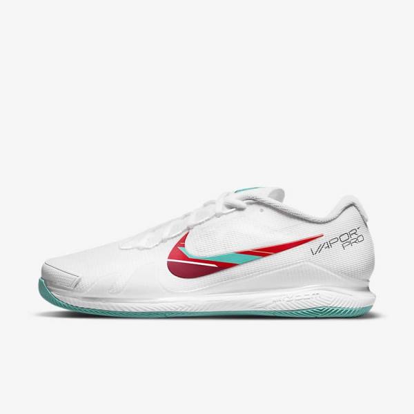 Men\'s Nike NikeCourt Air Zoom Vapor Pro Hard-Court Tennis Shoes White / Red / Burgundy / Turquoise | NK726ZYW