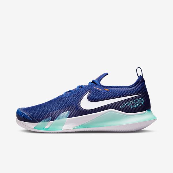 Men\'s Nike NikeCourt React Vapor NXT Clay Court Tennis Shoes Royal Blue / Turquoise / Orange / White | NK240CUW