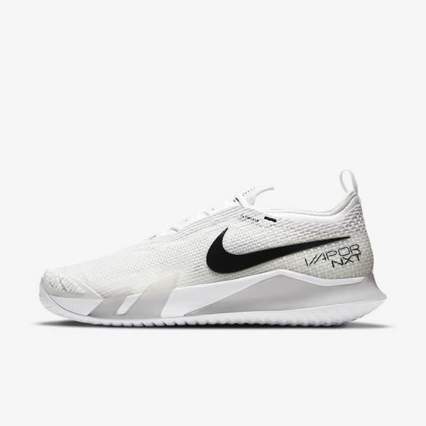 Men\'s Nike NikeCourt React Vapor NXT Hard-Court Tennis Shoes White / Grey / Black | NK489NTW